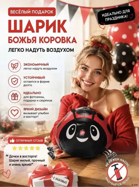 Надувная ходячая божья коровка из фольги, воздушный шар-фигура на шесте для праздника, детского дня рождения, фотосессии (43 см)