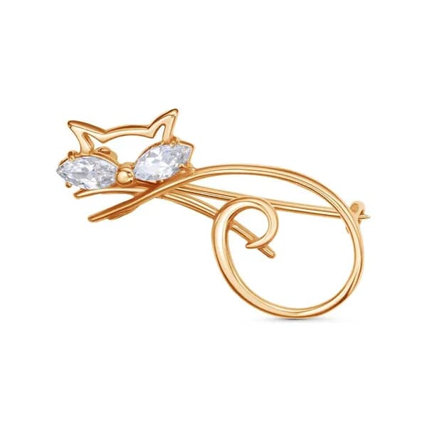 Брошь Кошка из серебра 925 с фианитами золочение Б13815131