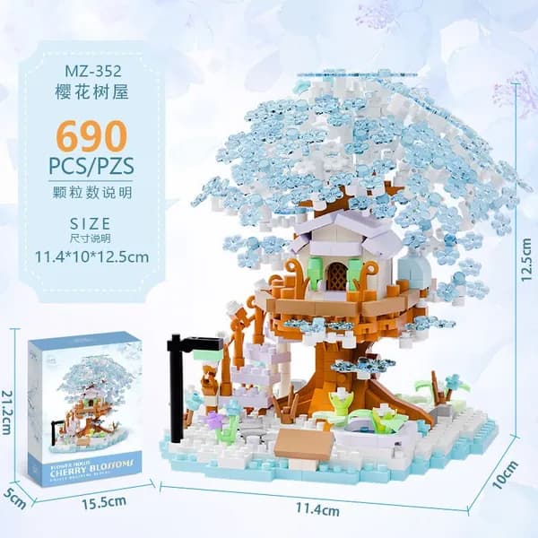 Дом на дереве с сакурой: 4 сезона, совместимый с Lego, развивающая игрушка из строительных блоков для детей от 6 лет