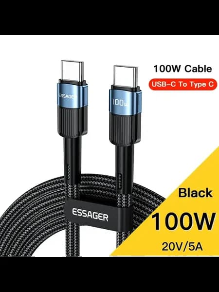 Кабель USB-C на USB-C 2M, 100W, Черный