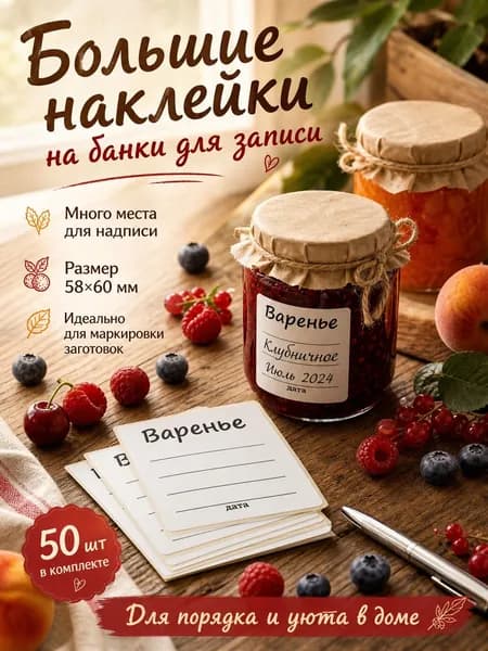 Наклейки этикетки "ВАРЕНЬЕ" на банки 50 шт (58*60). Этикетки для консервации, закруток.
