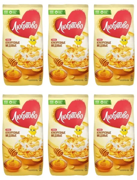 Любятово Хлопья кукурузные медовые, 250 г, 6 уп
