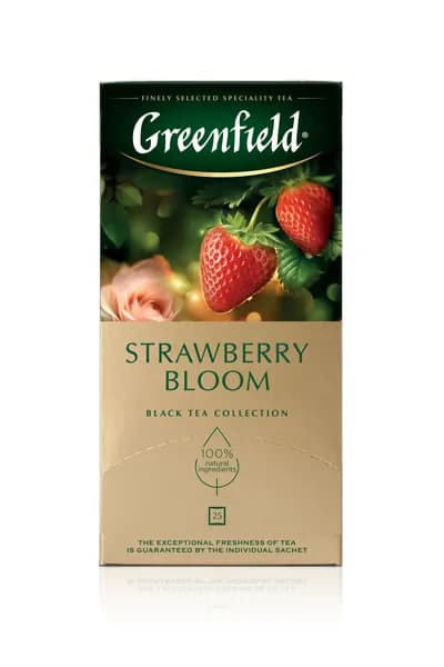 Чай в пакетиках черный Greenfield Strawberry Bloom (Строуберри блум), 25 пак. Клубника, Роза.