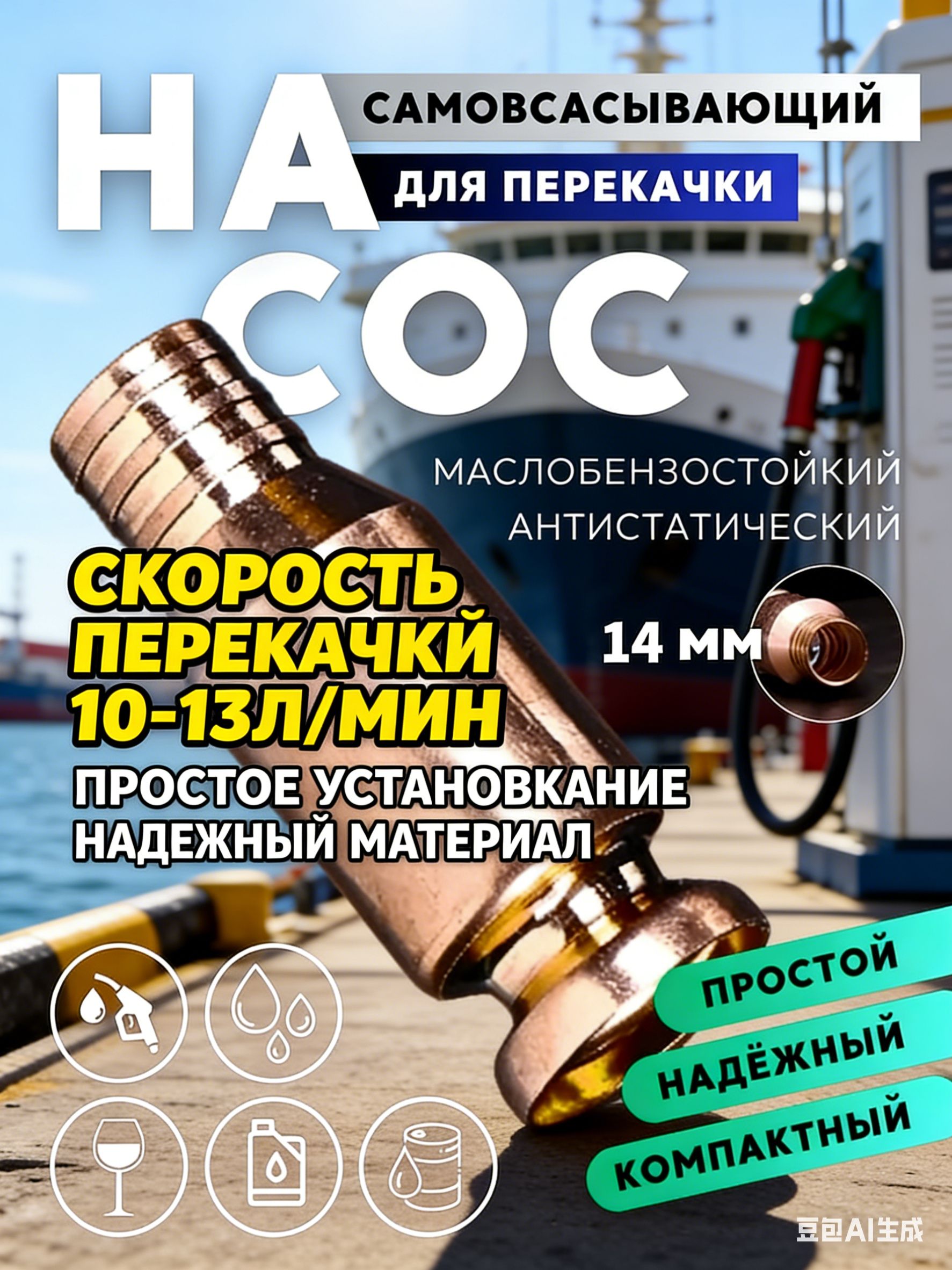 Самовсасывающий насос для перекачки и слива топлива, бензина, воды, жидкостей