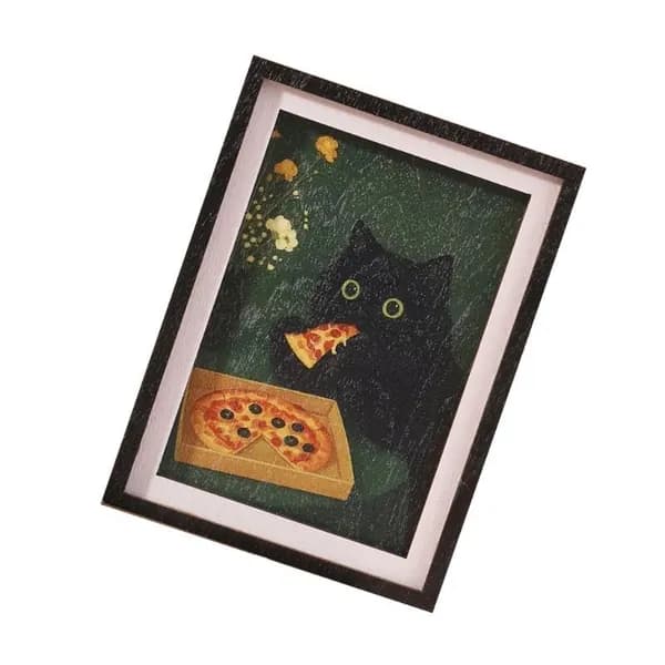 Наклейка на холодильник в трехслойной деревянной фоторамке-Pizza cat