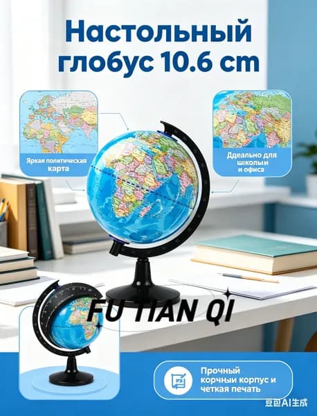 Глобус настольный 10.6 см сувенирный, политическая карта мира - маленький интерьерный глобус для детей и школы, подарок в офис