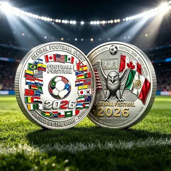 Памятная монета к чемпионату мира по футболу 2026 года, серебряное покрытие, эмаль