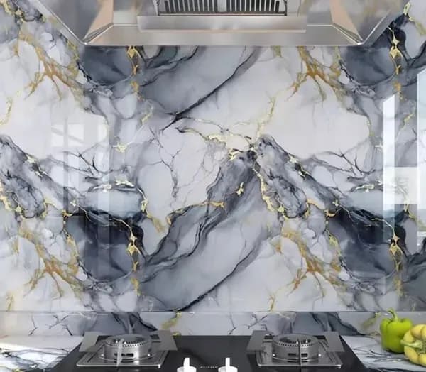 Эксклюзивные моющиеся обои для кухни 30x30 см с фольгой, 10 самоклеющихся панелей