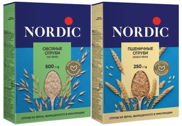 Nordic отруби (овсяные 500г + пшеничные 250г), 2шт