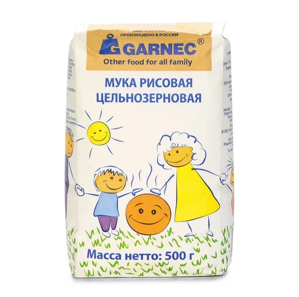 Мука рисовая цельнозерновая без глютена, Гарнец , 500 г, Россия