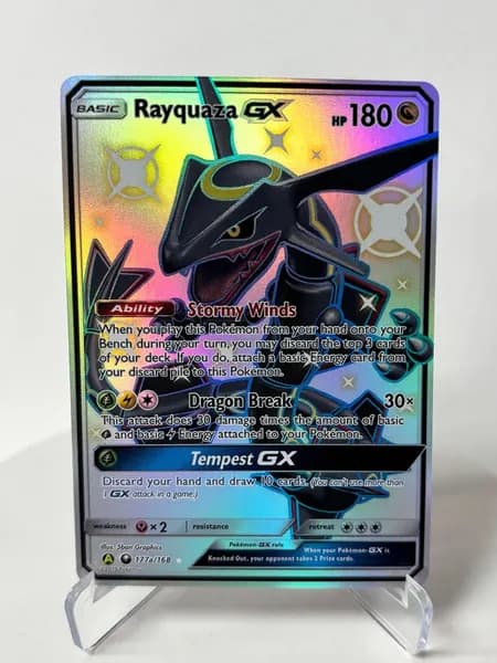 Портативные карты PKM N Настройка и прокси высококачественной фольги Rayquaza-GX Celestial Storm#177a
