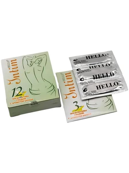 Презервативы "Hello Intim" 12 шт, гладкие с ароматом банана