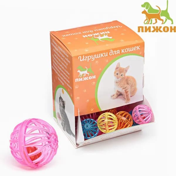 Шарик для кошек Завитушки , 4 см, фасовка в коробку по 50 шт., микс цветов