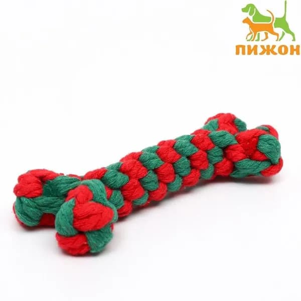 Игрушка канатная "Новогодняя кость", до 15 см, до 60 г, зеленая/красная