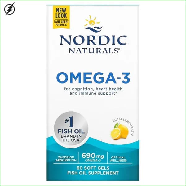 Nordic Naturals, Омега-3, с лимонным вкусом, 345 мг, 60 капсул