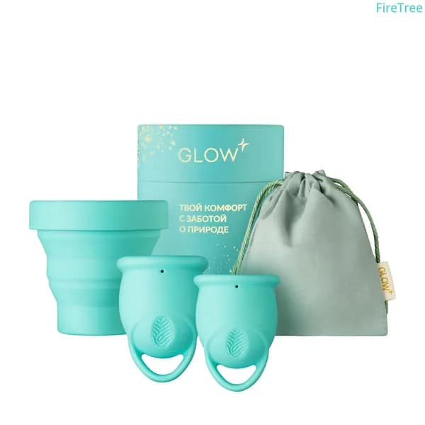 GLOW / Менструальные чаши Premium c мешочком и стерилизатором, размер S (18 мл) и М (25 мл), 2 шт.
