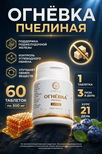 Огневка пчелиная при diabet 2 типа контроль метаболизма и баланса глюкозы, 60 таблеток по 500 мг