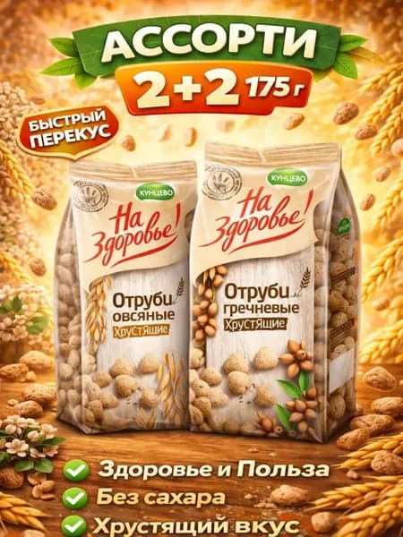 Отруби Овсяные для похудения + Гречневые хрустящие Кунцево 2+2 по 175г
