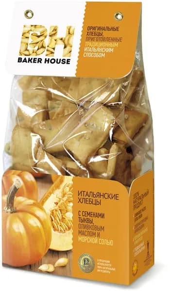 Хлебцы Baker House Итальянские, с семенами тыквы, оливковым маслом и морской солью, 250 г