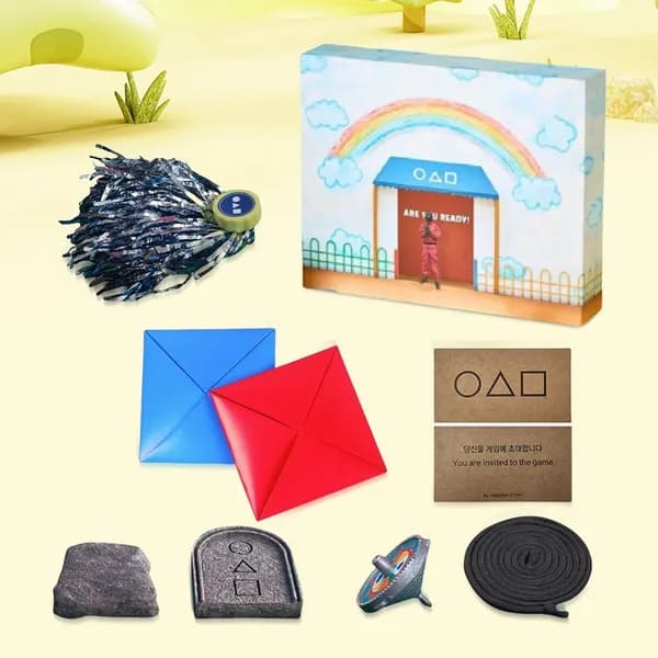 Набор корейских народных игр Игра в кальмар с игрушками для Gong-gi, Jebi Chagi, Paeng-y, Biseokchigi и Ddakji