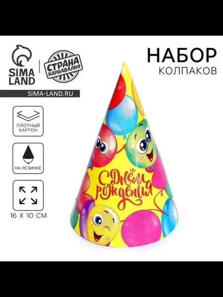 Колпак бумажный С днем рождения весёлые шары