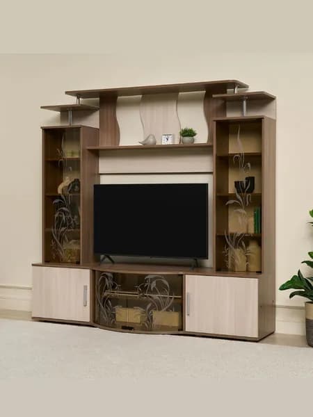 Стенка для гостиной Виста ЛДСП/Стекло 1850х1800х560, Ясень шимо темный/Ясень шимо светлый