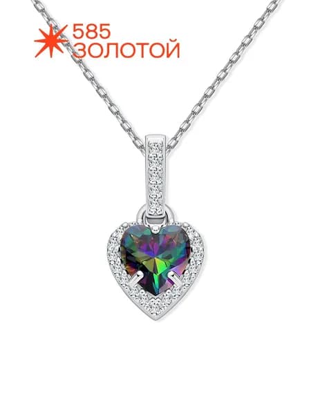 Серебряная подвеска 925, Сердце кварц мистик и фианиты