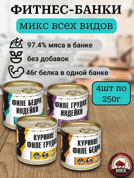 Фитнес (высокобелковое филе курицы и индейки) 4 шт х 250 гр