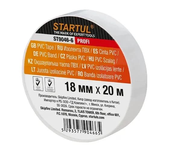 Изолента ПВХ 18 мм х 20 м белая STARTUL PROFI ST9046-6
