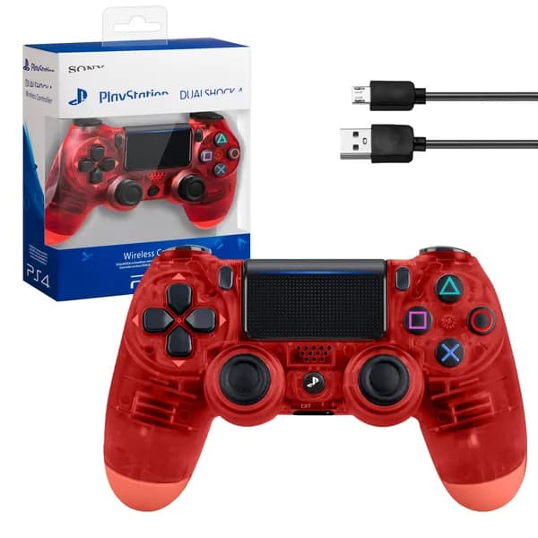 Джойстик PS4 DualShock беспроводной, Красный прозрачный