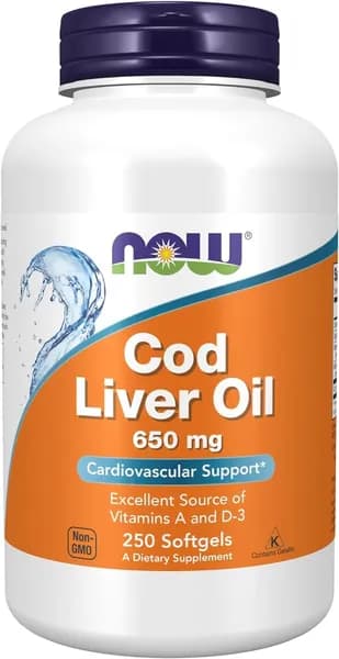 NOW Cod Liver Oil 650 mg 250 softgels (омега 3)