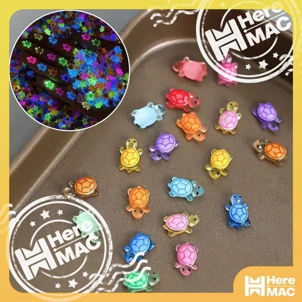 100 шт, 0.8CM ,светящиеся черепашки из смолы для дизайна ногтей HEREMAC