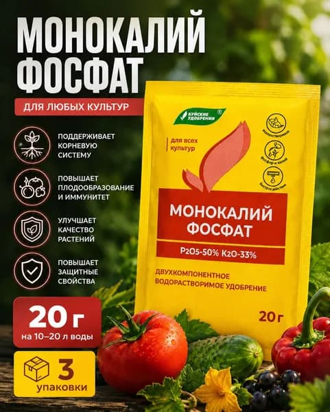 Удобрение универсальное Монокалий фосфат БХЗ (20г), 3 упаковки