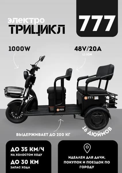 Электрический трицикл С6 1000 Вт 48V/20A гравировка 240 вт
