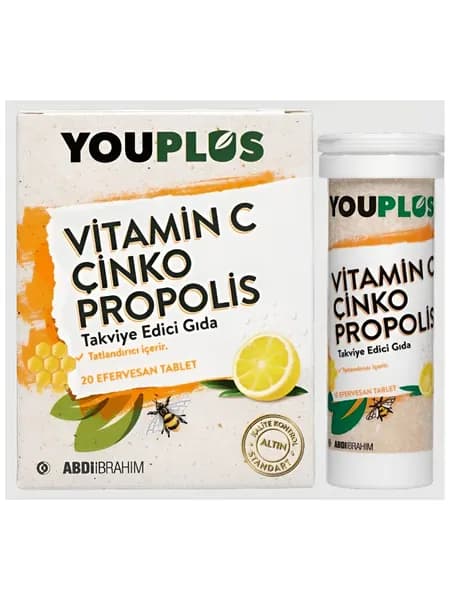 YouPlus Vitamin C + Цинк + Прополис 20 шипучих таблеток для иммунитета