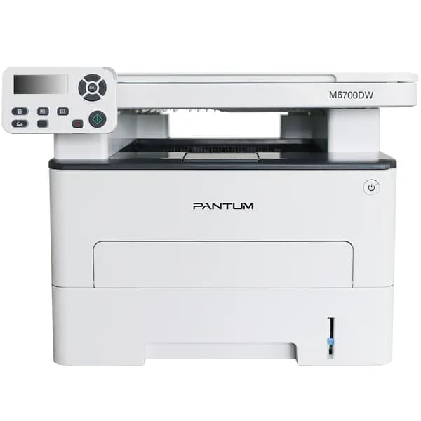 Pantum МФУ Лазерное M6700DW A4 Русское меню, Двустороняя печать, WiFi, USB, LAN, Перезаправляемый картридж, USB-кабель бесплатно, серый, белый