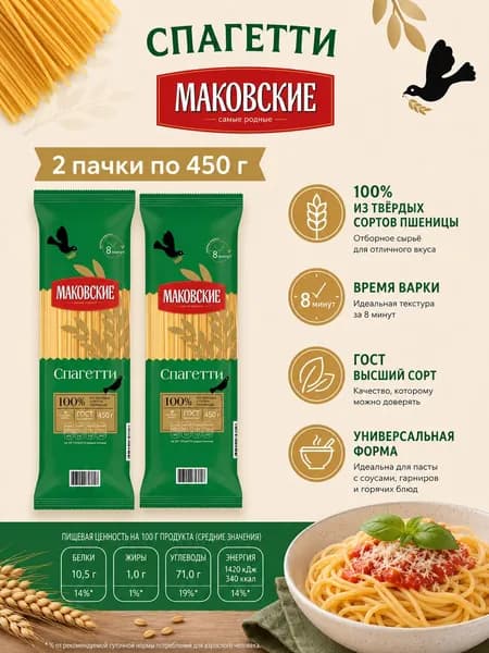 Макароны Спагетти 2шт по 450г