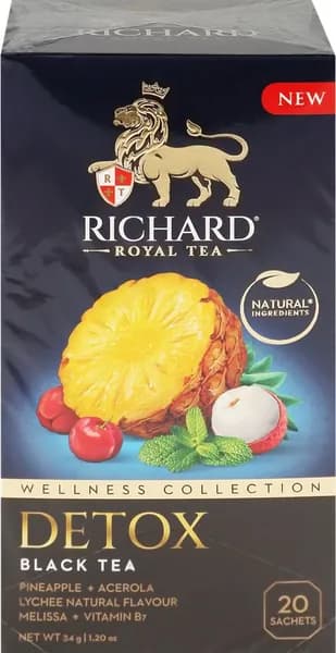Чай черный RICHARD с ананасом, экстрактом ацеролы, семенами амаранта, ароматом личи, трав, 20пак