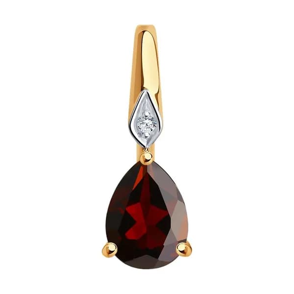 SOKOLOV Diamonds, Подвеска (кулон) из золота с бриллиантом и гранатом, 73-00020, декоративные, украшение из красного золота 585 пробы