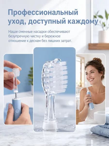 Съемные насадки для электрической зубной щетки универсальные, прозрачные, 4 шт, внутренний диаметр разъема 6мм общая длина 10мм средне-мягкая щетина