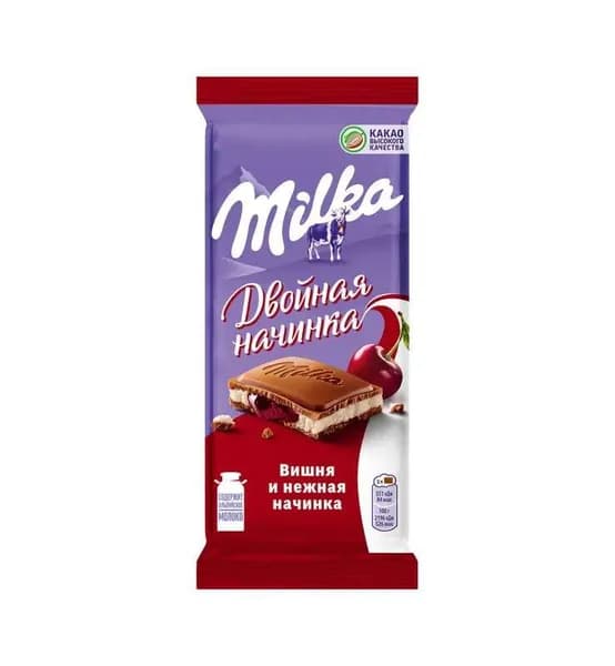 Милка молочный шоколад Вишня и Нежная начинка, 80 г