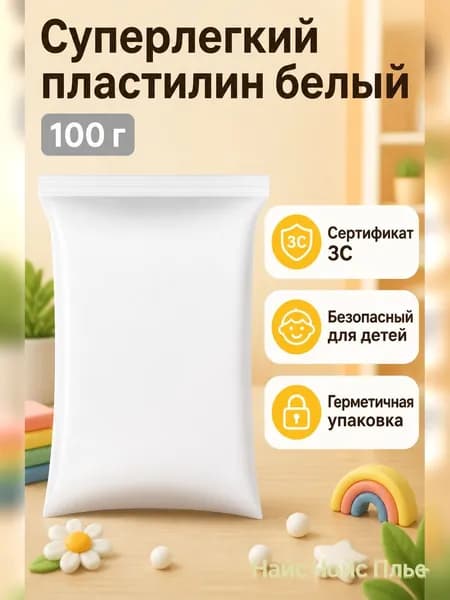 Пластилин сверхлегкий белый 100 г, для лепки и творчества, не липнет к рукам