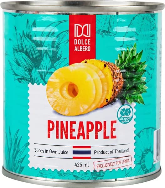 Ананасы DOLCE ALBERO кольца в собственном соку, 425мл