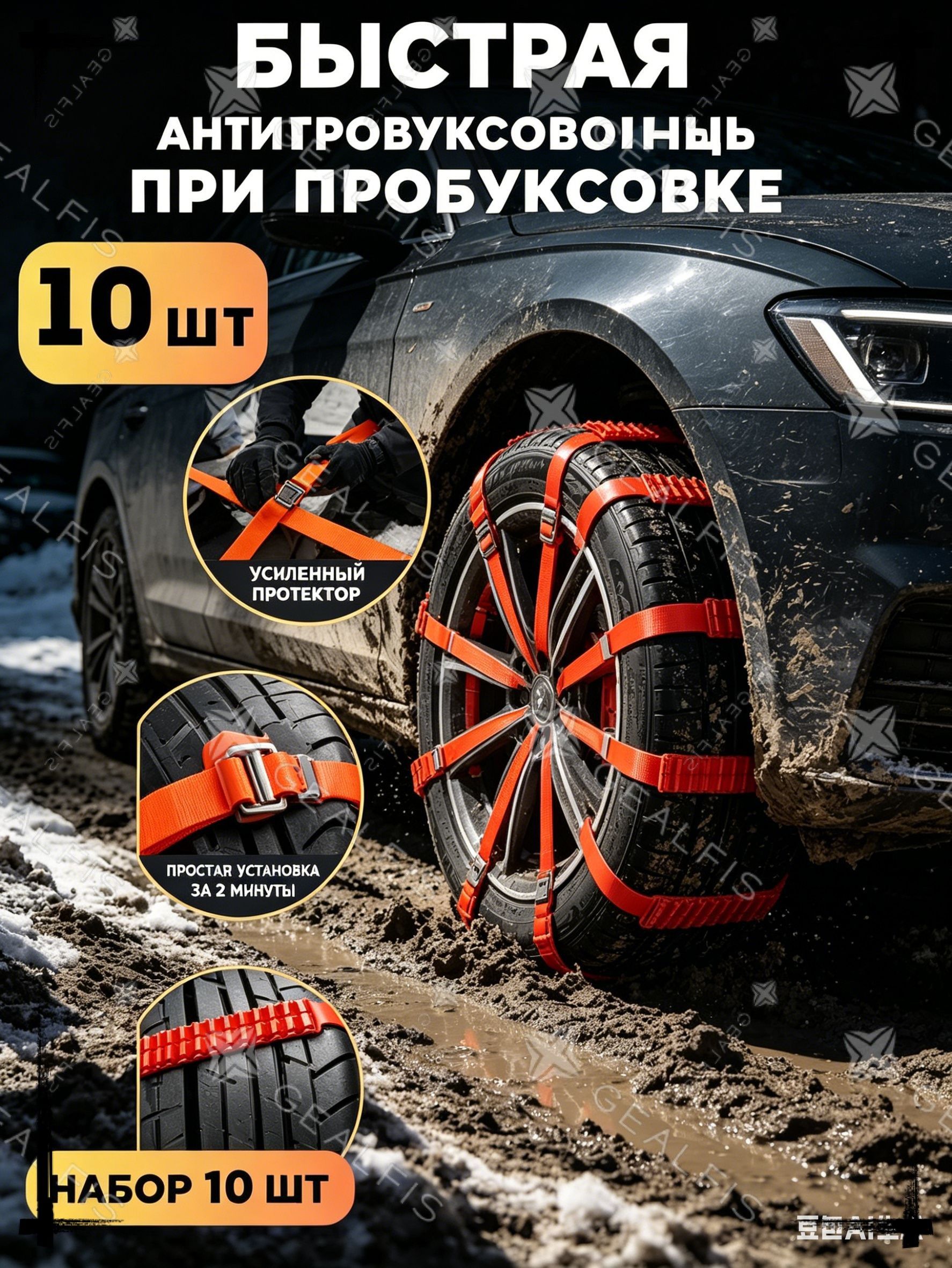 Цепь противоскольжения, длина 95 см, 10 шт.