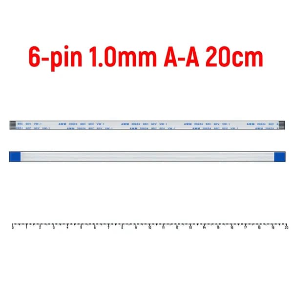 Шлейф FFC 6-pin Шаг 1.0мм Длина 20cm Прямой A-A AWM 20624 80C 60V VW-1