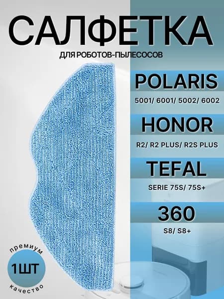 Сменная тряпка, салфетка МОП для робота-пылесоса Polaris PVCR 5001, 6001, PVCRDC 5002 6002, 360 S8/ Honor Choice Robot Cleaner R2, R2 Plus / Tefal X-plorer Serie 75 S
