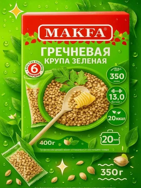 Крупа гречневая MAKFA зеленая, в пакетиках, 6х66г