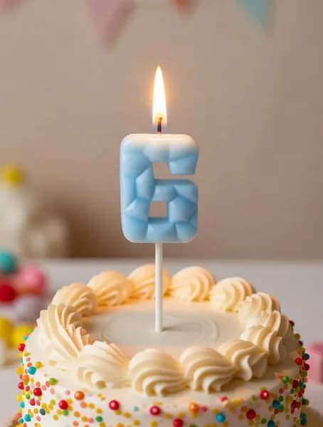 Свеча цифра 6, голубой лед, высота свечи 5см, для торта, День рождения