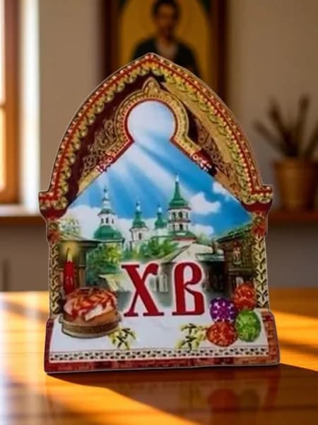 Магнит Пасхальный /арка/ деревянный с рельефом