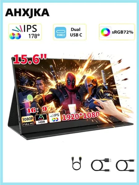 AHXJKA 15.6" Монитор (S156-T-FHD-P), IPS, 1920x1080, 60 Гц, черно-серый